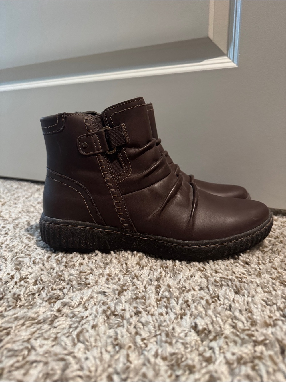 Clarks Brown Leather Ankle Boots with Buckle Detail